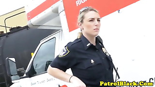 Femdom cops fuck dark-hued dude in back of truck
